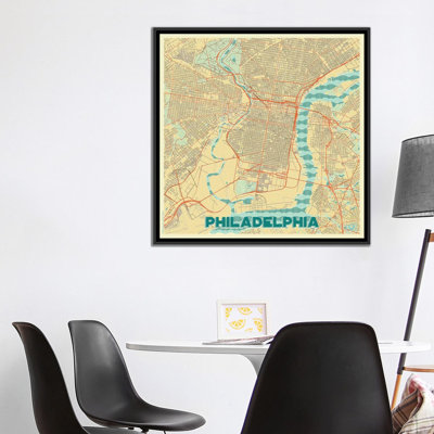 «Philadelphia Retro Urban Blueprint Map», impression sur toile