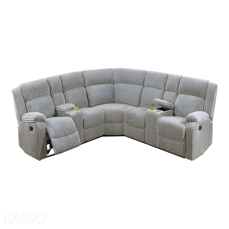 Canapé modulaire avec porte-gobelet et ensemble de 3 porte-gobelets couleur frêne rembourré en velours de velours côtelé de salon inclinable