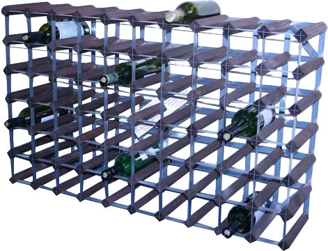 Liddle 70 Bottle Floor Wine Bottle Rack, Dark Oak Stained Pine / Galvanised Steel