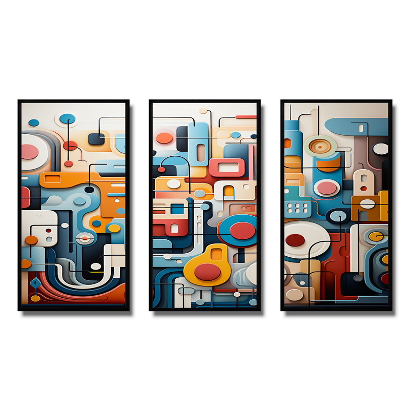 Fusion abstraite bleue et jaune - art mural abstrait, H 28 po x l 36 po x P 1 po, Cadre flottant noir