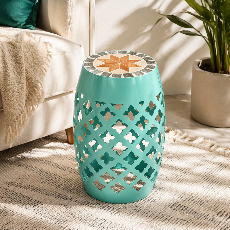 Table d'appoint ronde 12 "pour le patio, tabouret de pieds extérieur, table d'appoint en mosaïque de jardin, support pour plante, bleu
