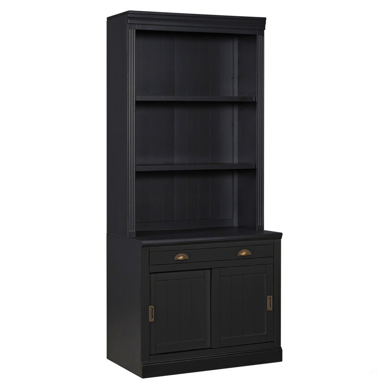83.4"Tall Bookshelf Suite with LED Lighting, Modern Bookcase Suite with Sliding Doors,Drawers and Open Shelves,Storage Bookshelf for Living Room,Home Office,Black