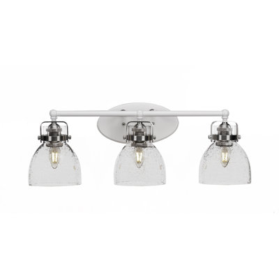 Barre d'éclairage de salle de bain 3 lumières Carmel, fini blanc et nickel brossé avec verre transparent 6 po