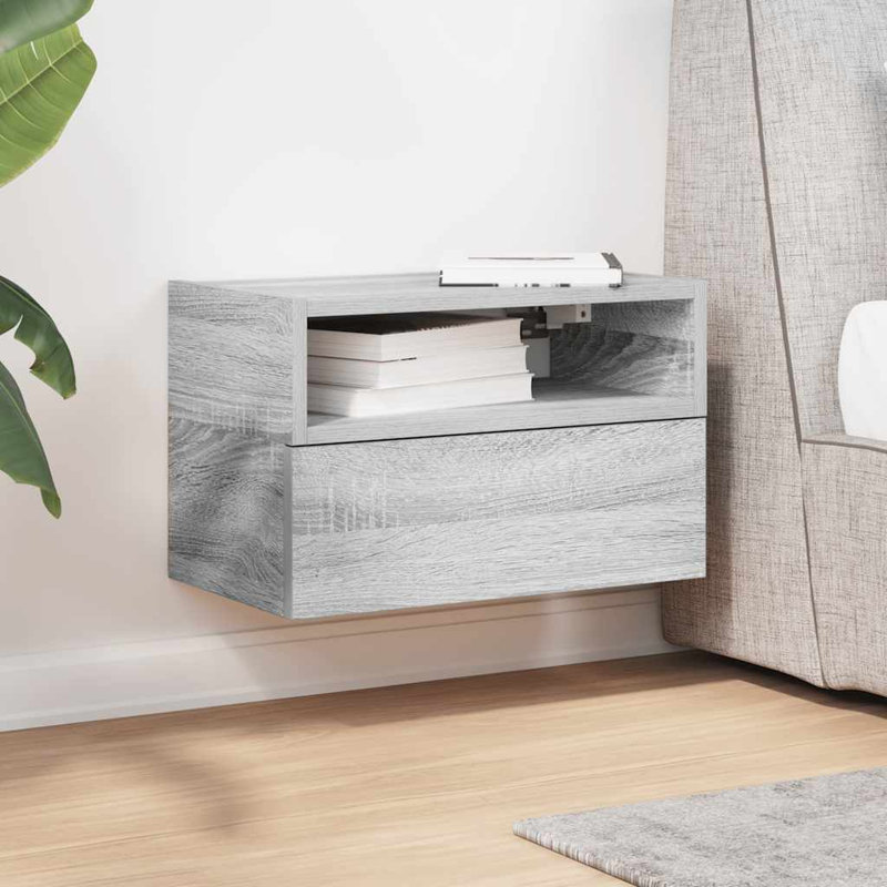 Cabriales 45cm W Manufactured Wood Bedside Table, Grey Sonoma, 1