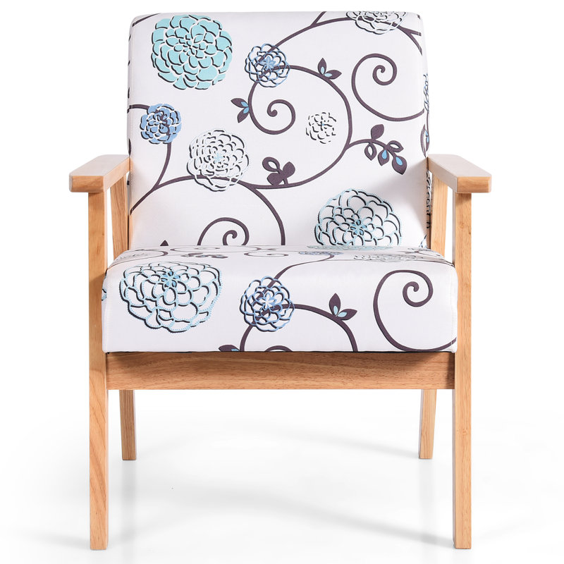 Upholstered Armchair, Gray Floral 100% Linen