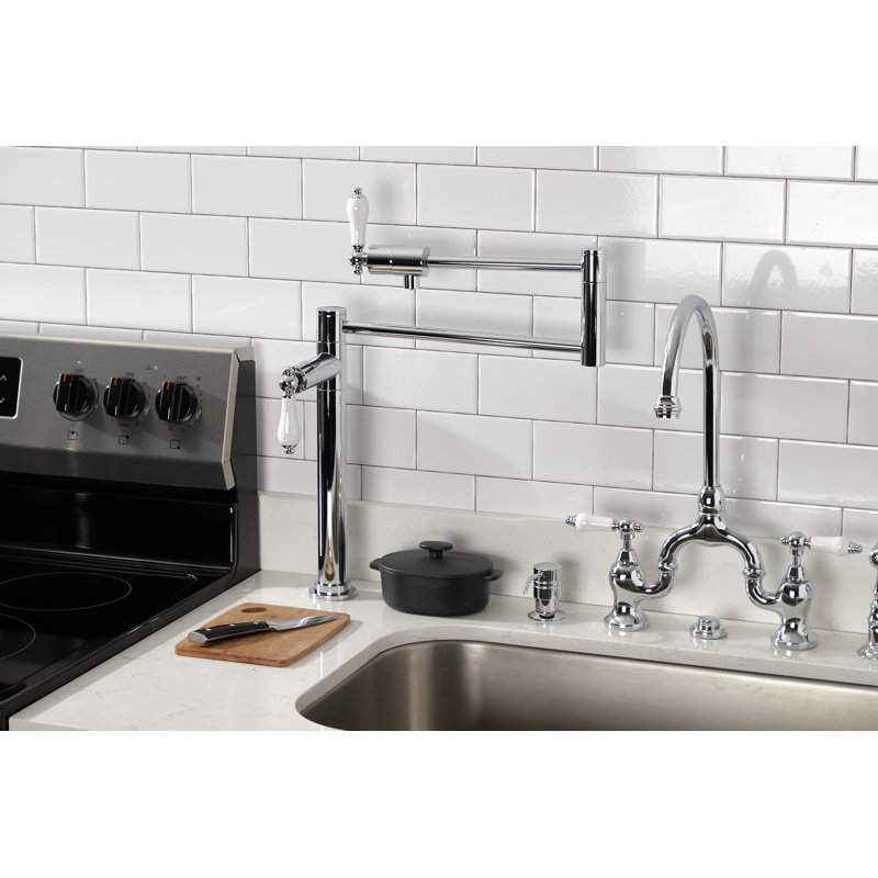 Kingston Brass Metropolitan Two-Handle 1-Hole Deck Mount Pot Filler Faucet, Polished Chrome/White