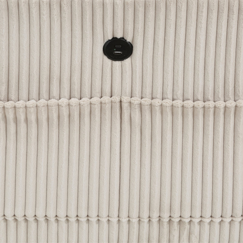Canapé modulaire 5 pièces avec rangement, poches latérales et ports de recharge pour salon moderne, Velours côtelé beige