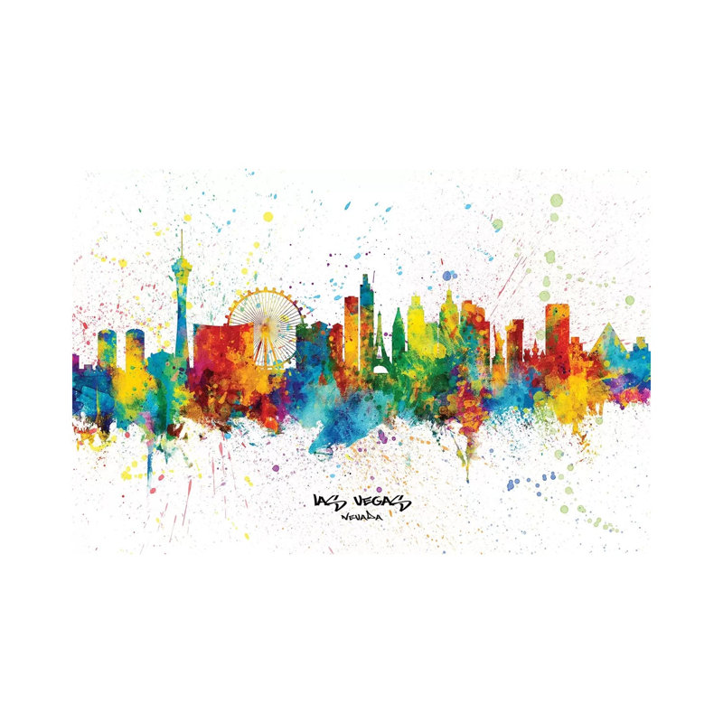 Las Vegas Nevada Skyline Splash by Michael Tompsett - 1 Piece Wrapped Canvas Wall Art, 66.04 cm H x 45.72 cm W