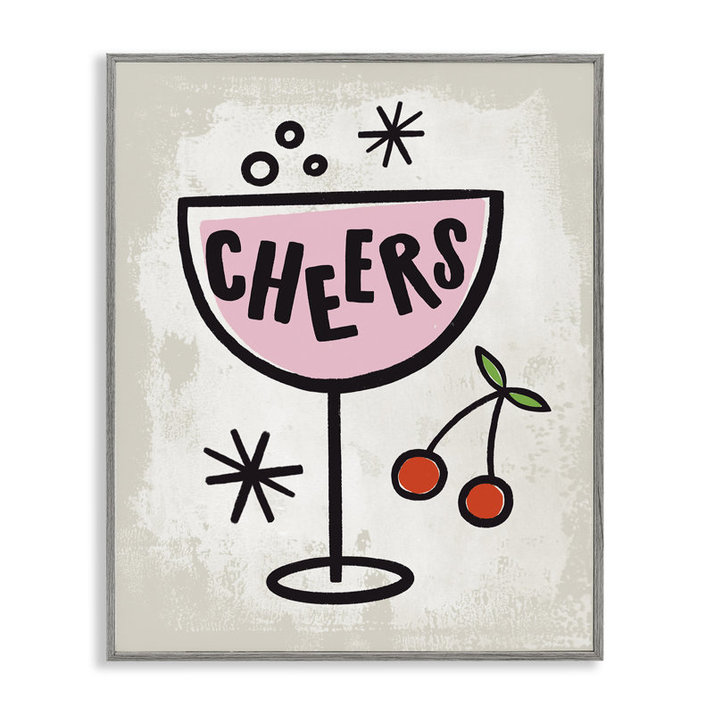 Cheers Drink & Cherries, art de la giclée encadrée, design par Nina Seven, H 20 po x l 16 po, Estampe numérique Farmhouse