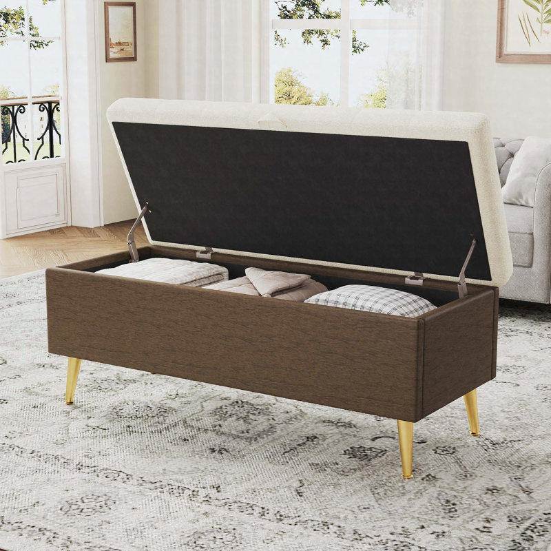 Banc de rangement capitonné capitonné pour la chambre et le vestibule, beige, Beige