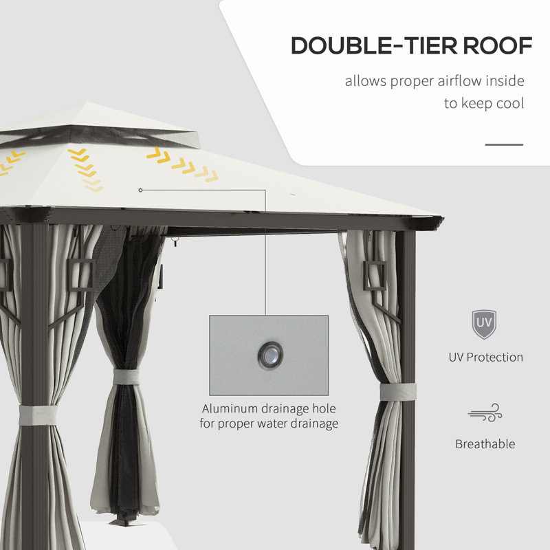 Cream White 10' x 10' Aluminum Frame Patio Gazebo with Netting and Curtains