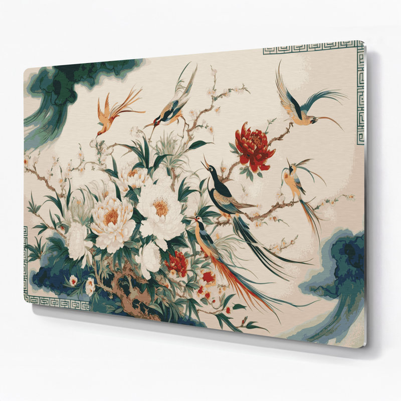 «Botanical Chinoiserie», art mural en métal beige, H 96 po x l 120 po x P 0,05 po