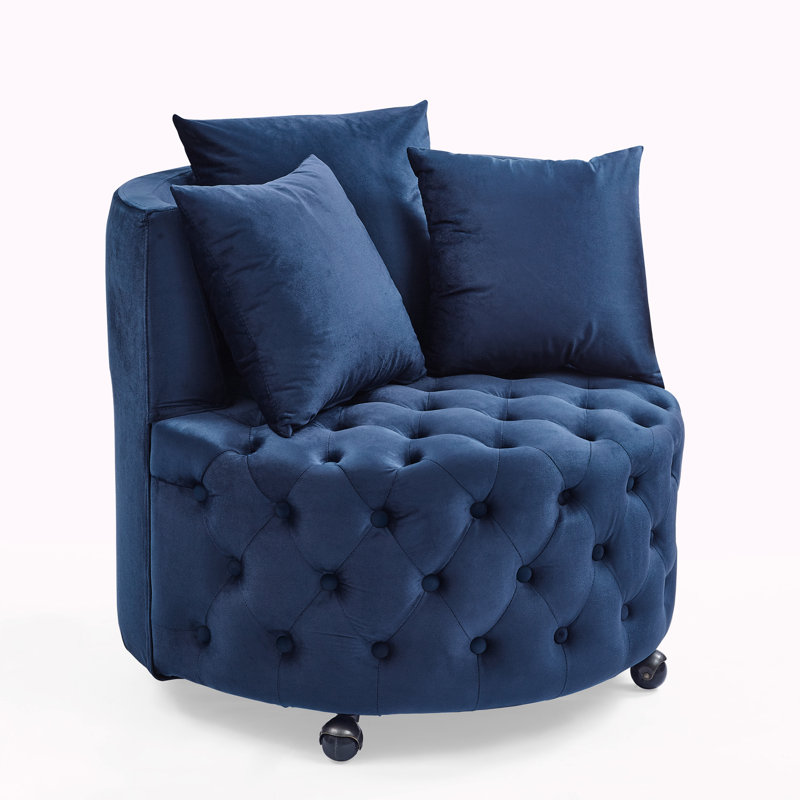 Jakora Velvet Swivel Barrel Chair, Blue Velvet