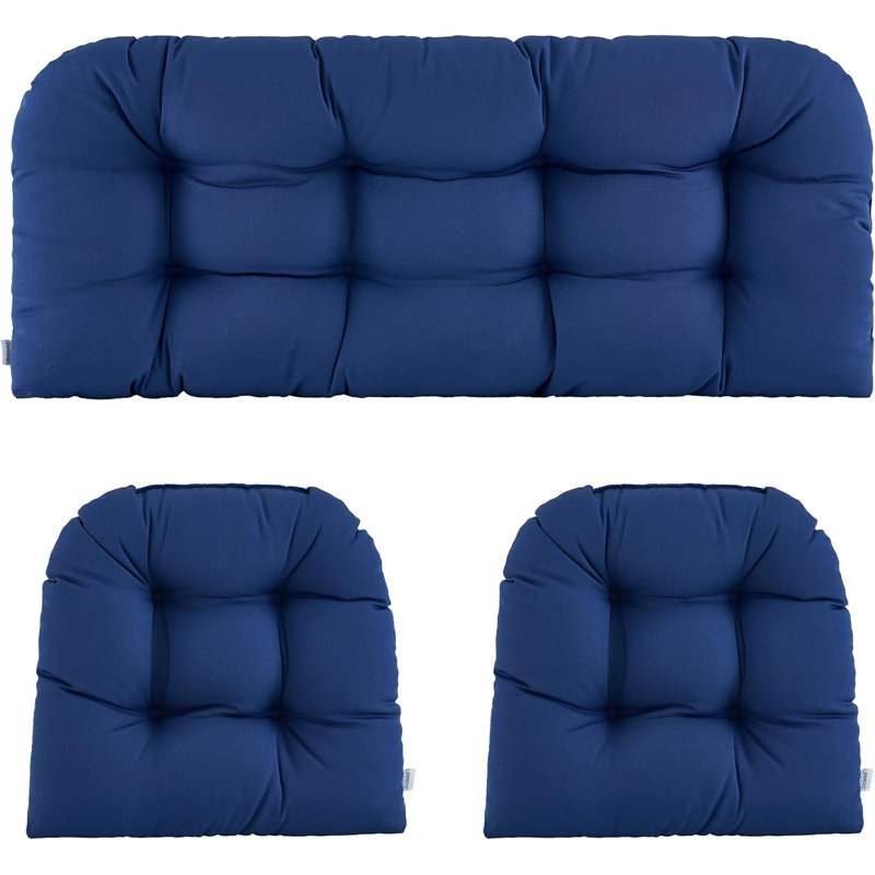 Wicker Chair Cushions 3 Piece Set, Waterproof Outdoor Cushions for Patio Furniture, Loveseat and U-Shaped Wicker Furniture Cushions-Blue