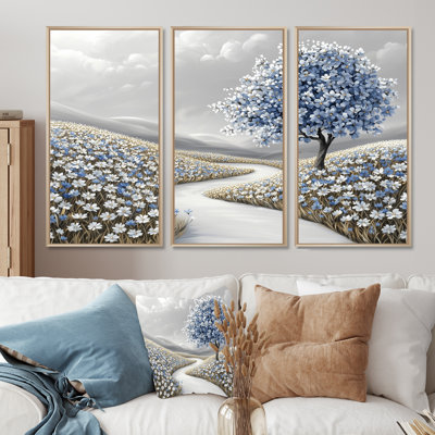 Ensemble de salon d'art mural campagne Blooms I - Cornflowers
