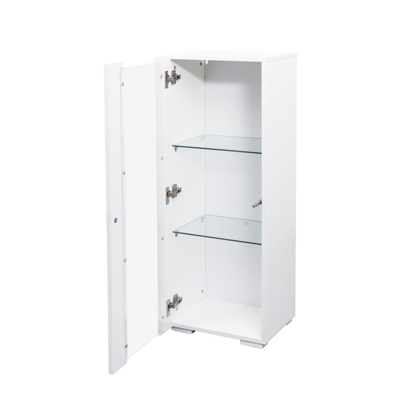 Space-Saving Storage Cabinets with Aluminum Strip Lamp and Glass Shelves for Modern Living Spaces