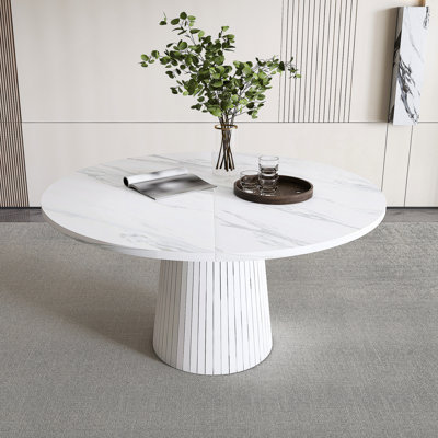 Table de salle à manger de 47 pouces en panneau de fibres à densité moyenne pour 4 personnes, table de cuisine de style campagnard moderne avec base en bois, table de salle à manger ronde en placage de marbre pour la cuisine et le salon
