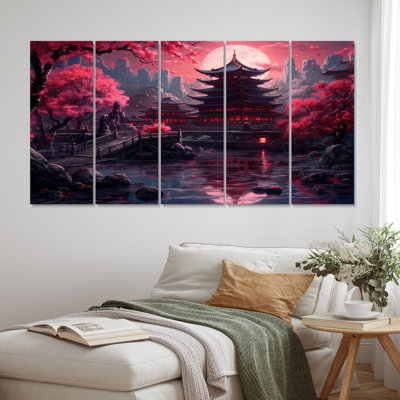 Terre du soleil levant - Salon japonais d'art mural - 5 panneaux égaux
