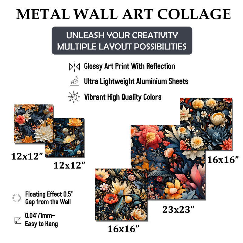 Eggen - Ensemble de 5 décorations murales florales