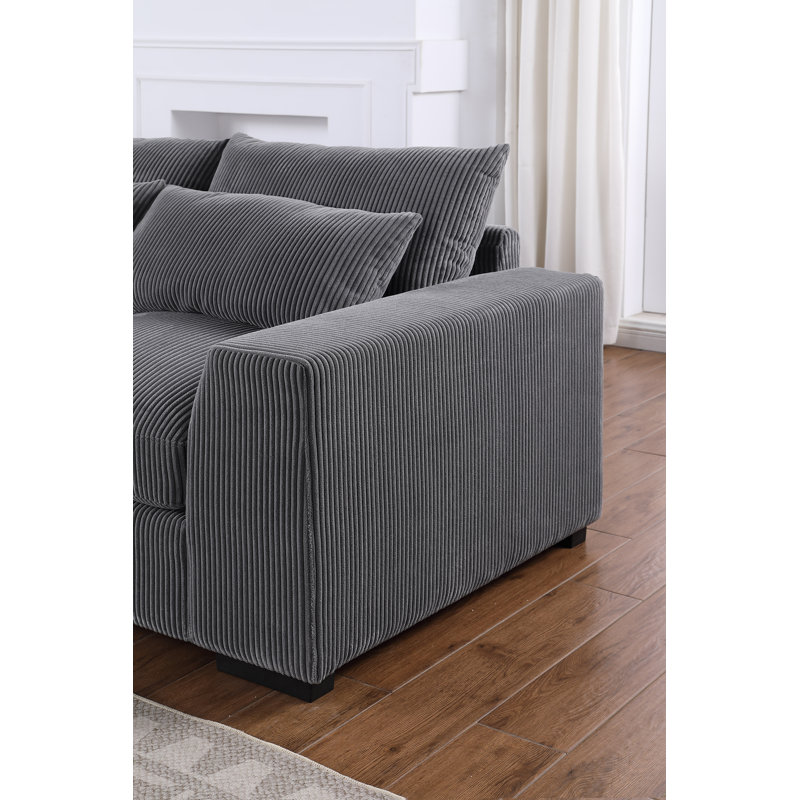 Canapé modulaire rembourré 123,24 po Nyerere, Velours côtelé gris