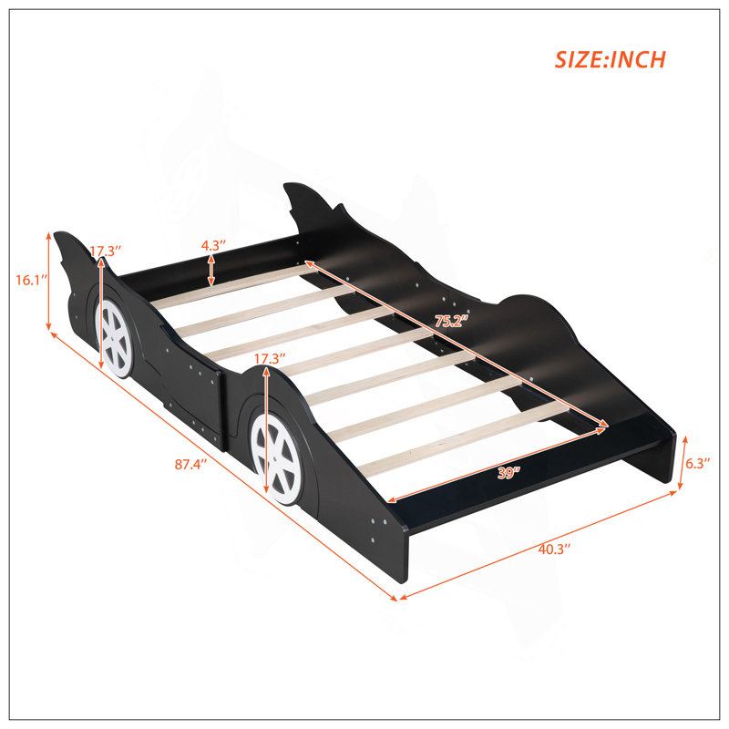 Lit plateforme avec roulettes Race, Lit simple, Noir