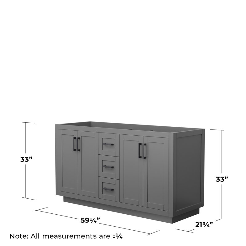 Base de meuble-lavabo double autoportant 59,25 po Miranda seulement, Gris mat / noir mat