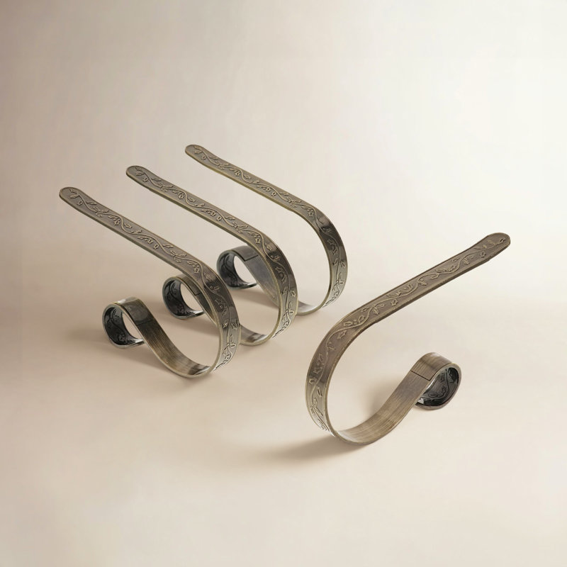 Holly MantleClip Stocking Holder, Antique Brass