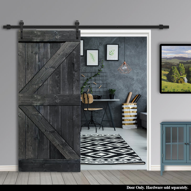 Porte de grange à panneaux en bois teinté X Series, 30 po x 84 po, Gris métallisé