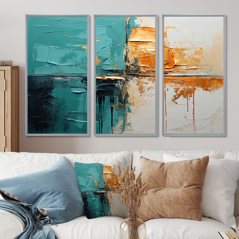 Towerside - Ensemble d'art mural abstrait, Encadrement argenté, H 40 po x l 60 po x P 1 po