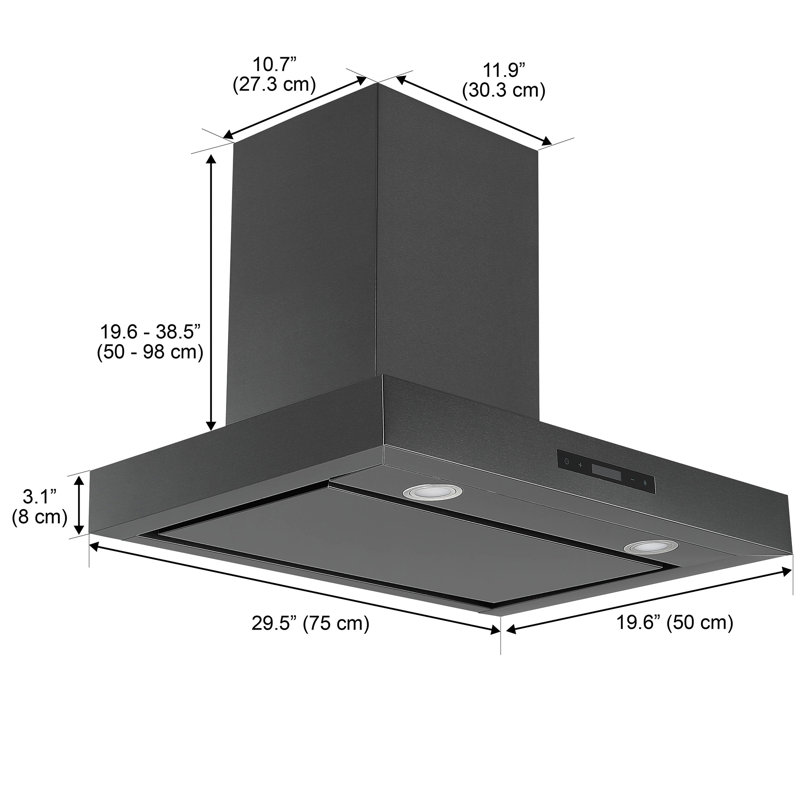 Ancona 30" Convertible Wall Mount Rectangular Style Range Hood in Black Stainless Steel