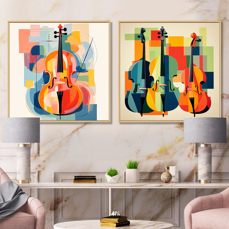 Matisse, contrebasse, musique, mélodie I - ensemble de 2 reproductions murales, Cadre flottant brun