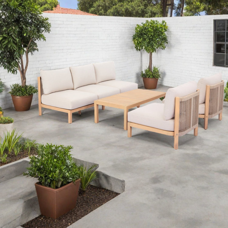 Siège, ensemble de canapés de patio, corde d'extérieur en bois d'acacia