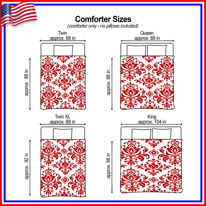 Red Damask Pattern Comforter, Queen