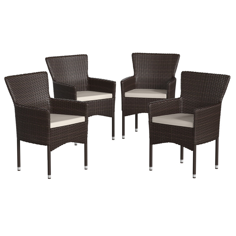 Chaises et coussins de patio intérieur / extérieur en acier avec cadre en osier, Blanc, Brun