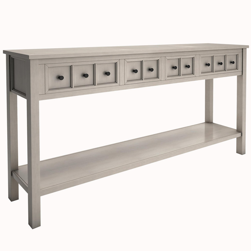 60" Long Sofa Table with two Different Size Drawers and Bottom Shelf for Storage, Gray Wash