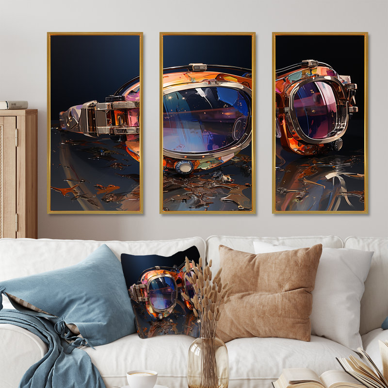 Futuriste élégance lunettes de soleil I - art mural , Cadre flottant doré, H 40 po x l 60 po