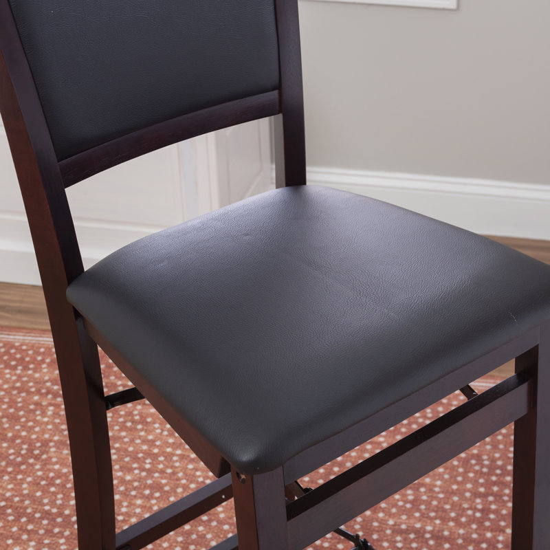 Phaedra Foldable Counter / Bar Stool with Upholstered Seat & Back, Espresso  Faux Leather, Bar Stool (30" Seat Height)