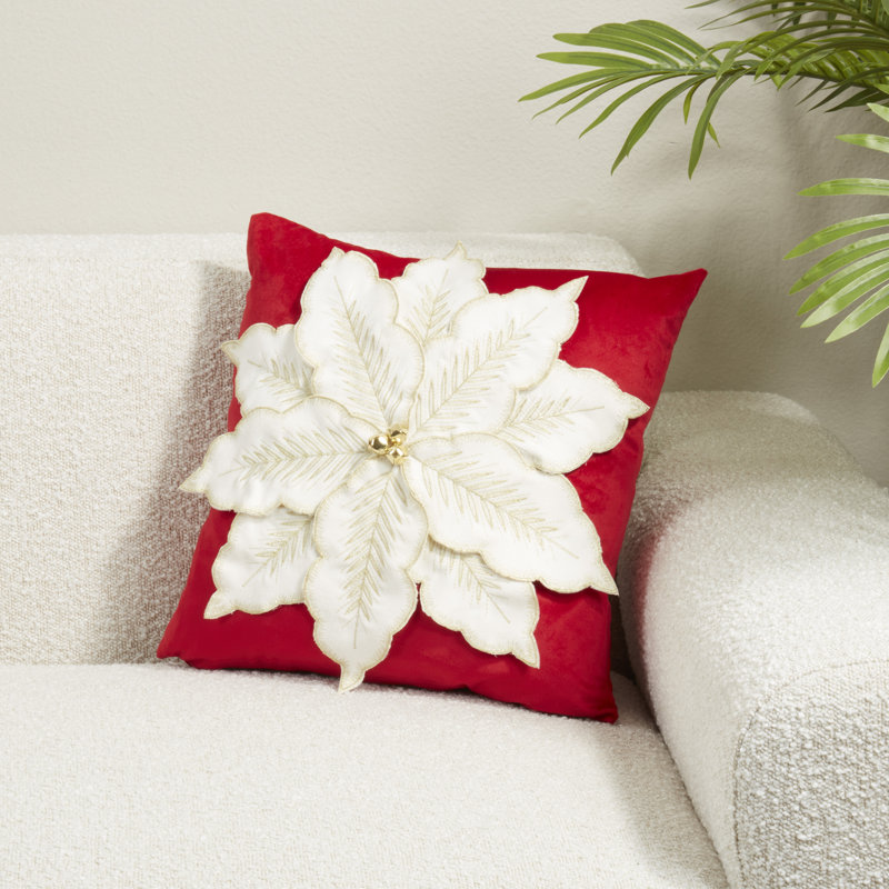 Coussin décoratif en velours et poinsettia, Duvet de canard