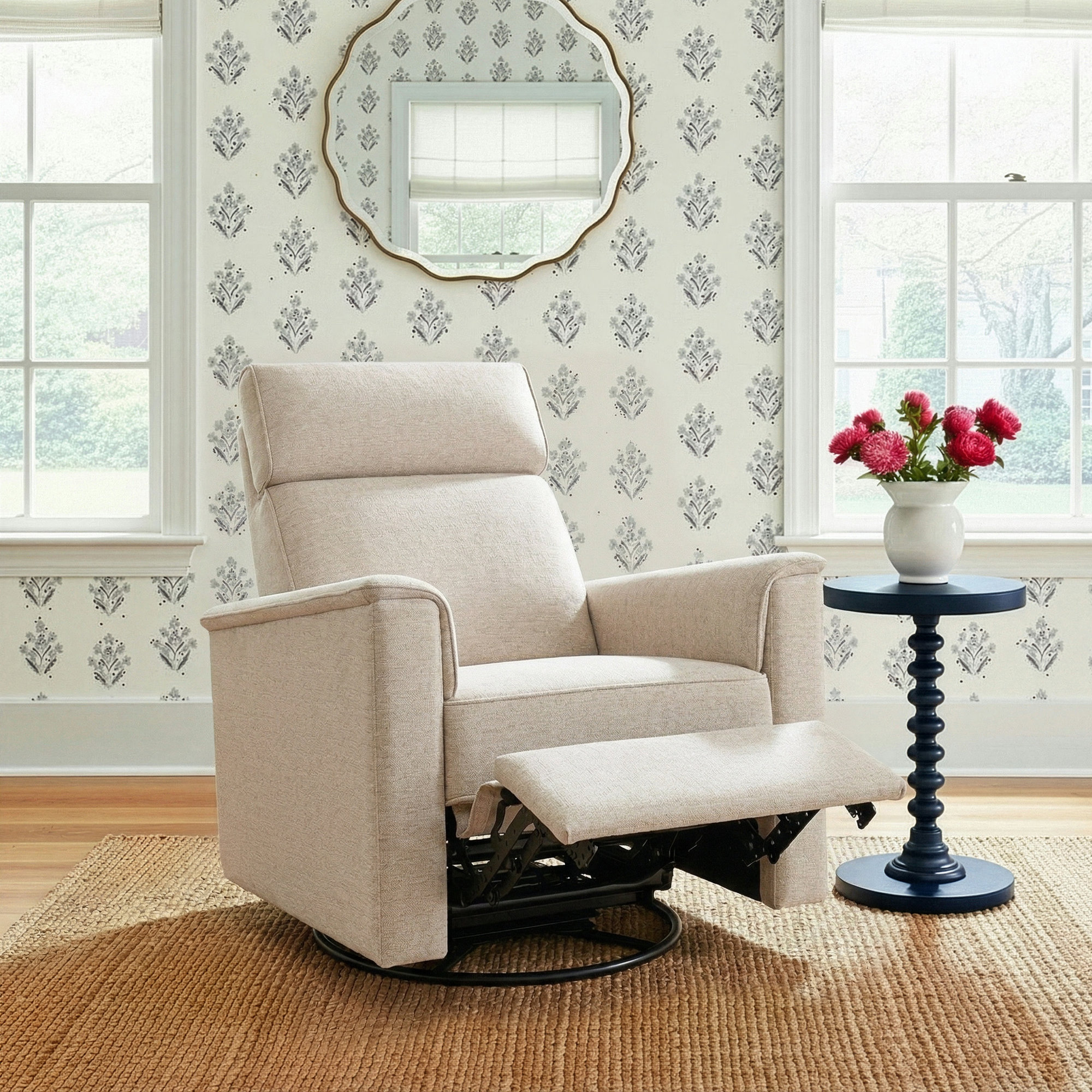 Willa Deluxe Power Recliner and Swivel Glider with Heat and Massage, Performance Beach Eco-Weave