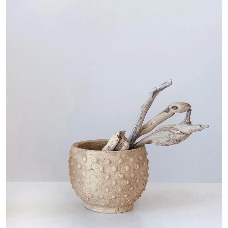 Jocquis Round Sandstone Hobnail Planter with Distressed Finish, Beige