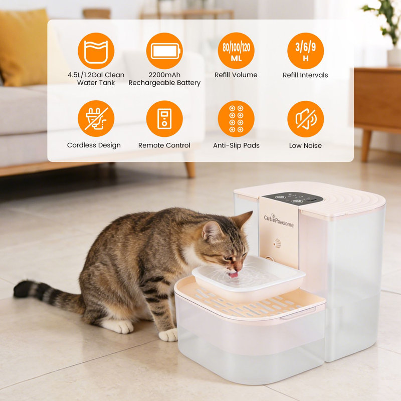 Fontaine à eau intelligente pour animaux de compagnie, distributeur d'eau automatique pour chats, fontaine à eau sans fil rechargeable pour chiens, remplissage automatique, 3 volumes réglables, 3 intervalles de remplissage.