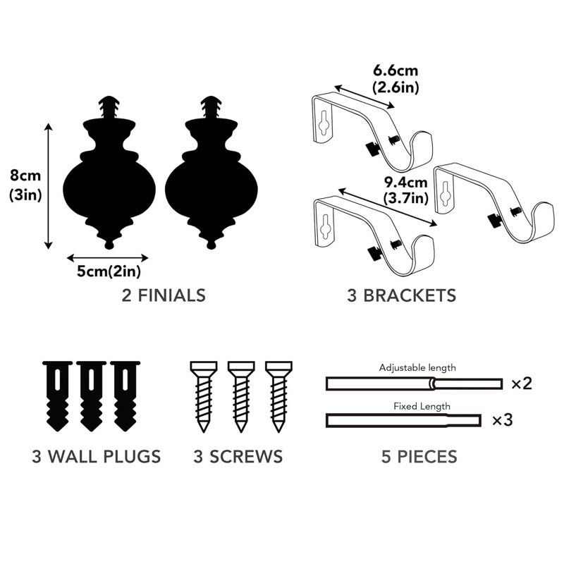 Adjustable 122cm to 213cm 1.9cm Single Curtain Pole, Gold
