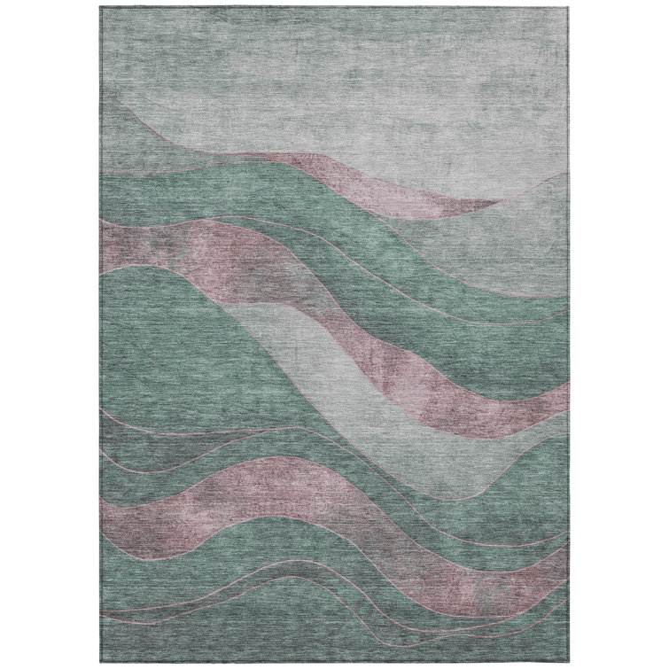 Machine Washable Indoor/Outdoor Xhevrie Sage Rug