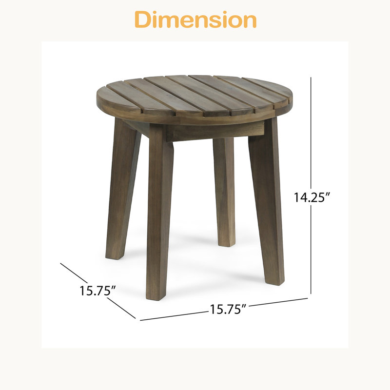Outdoor 16" Acacia Wood Side Table, Gray