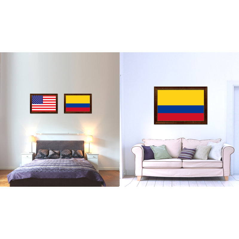 Impression sur toile, "colombia country flag", H 15 po x l 21 po x P 1 po, Encadrement brun