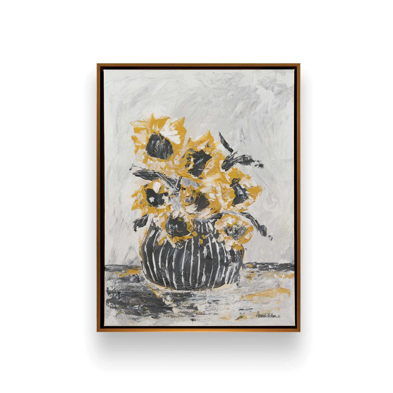 «Sunflowers and Stripes II» par Amanda Hilburn, reproduction d'art, 30 W x 40 H, Toile avec cadre, Doré