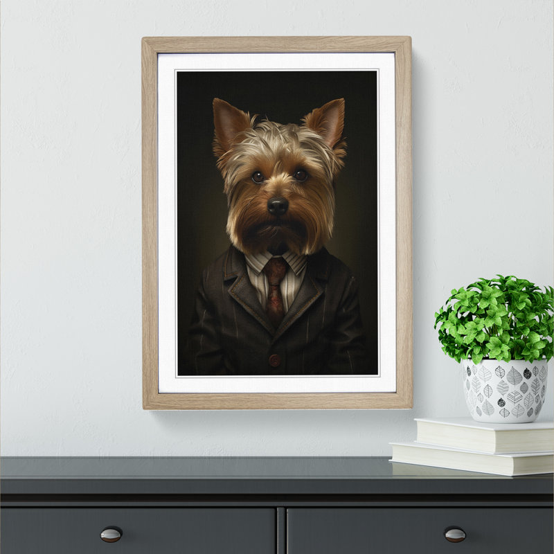 XYZ-FRM-V1223-1718 Yorkshire Terrier Dadaism - Single Picture Frame Print on Wood, 34cm H x 25cm W x 2cm D, Oak