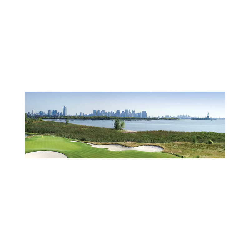 Liberty National Golf Club With Lower Manhattan And Statue Of Liberty In The Background, Jersey City, New Jersey, USA 2010 by Panoramic Images - Wrapped Canvas Panoramic Gallery-Wrapped Canvas Giclée