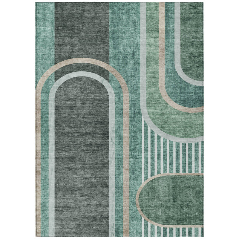 Washable Geometric Indoor / Outdoor Rug, Rectangle 8' x 10'