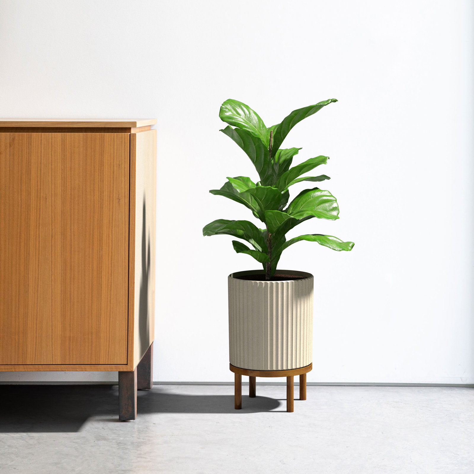 Demi Series Planter with Stand, 2, Sand/Brown, 16" H x 10.5" W x 10.5" D